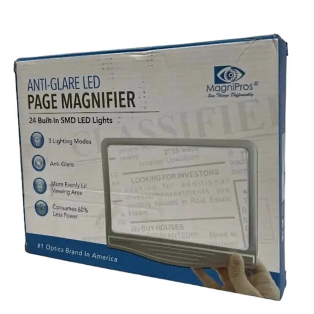 NWB! MAGNIPROS 5X Large LED Page Magnifier for‎ Reading GREY